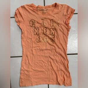 Calvin Klein Jeans Women's Peach Tee with Gold Glitter Logo size Small